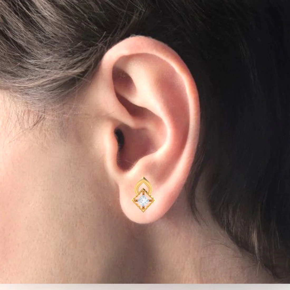 18k Retro Look Gold And Diamond Earrings - Image 5