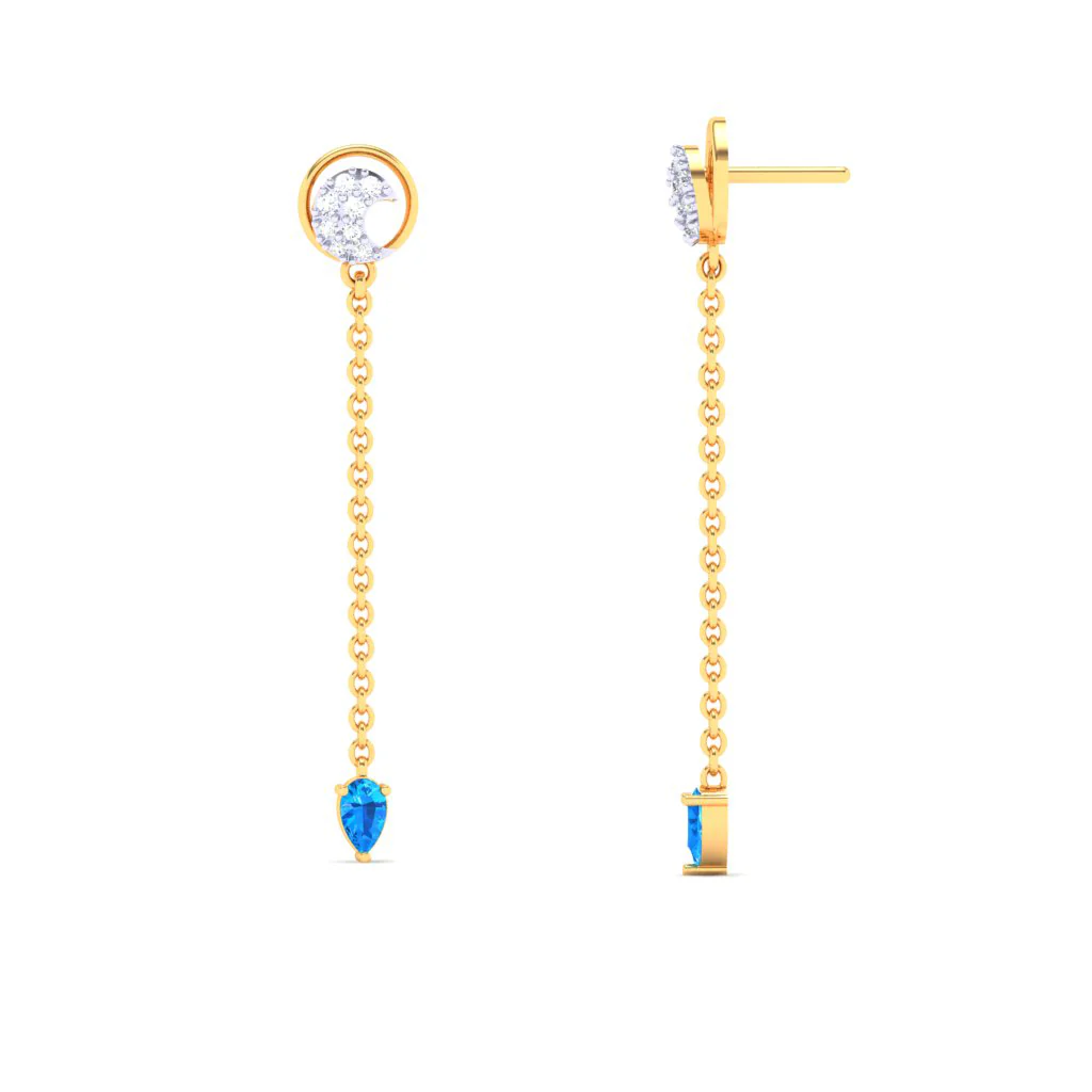 18k Semilunar Shaped Gold Diamond Earrings For Monsoon - Image 5