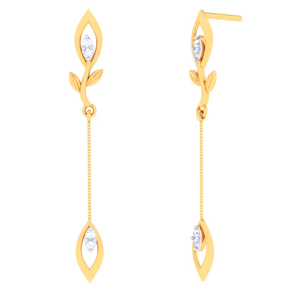 18k Sleek Diamond Earrings With A Leafy Design From Diamond Collection - Image 2