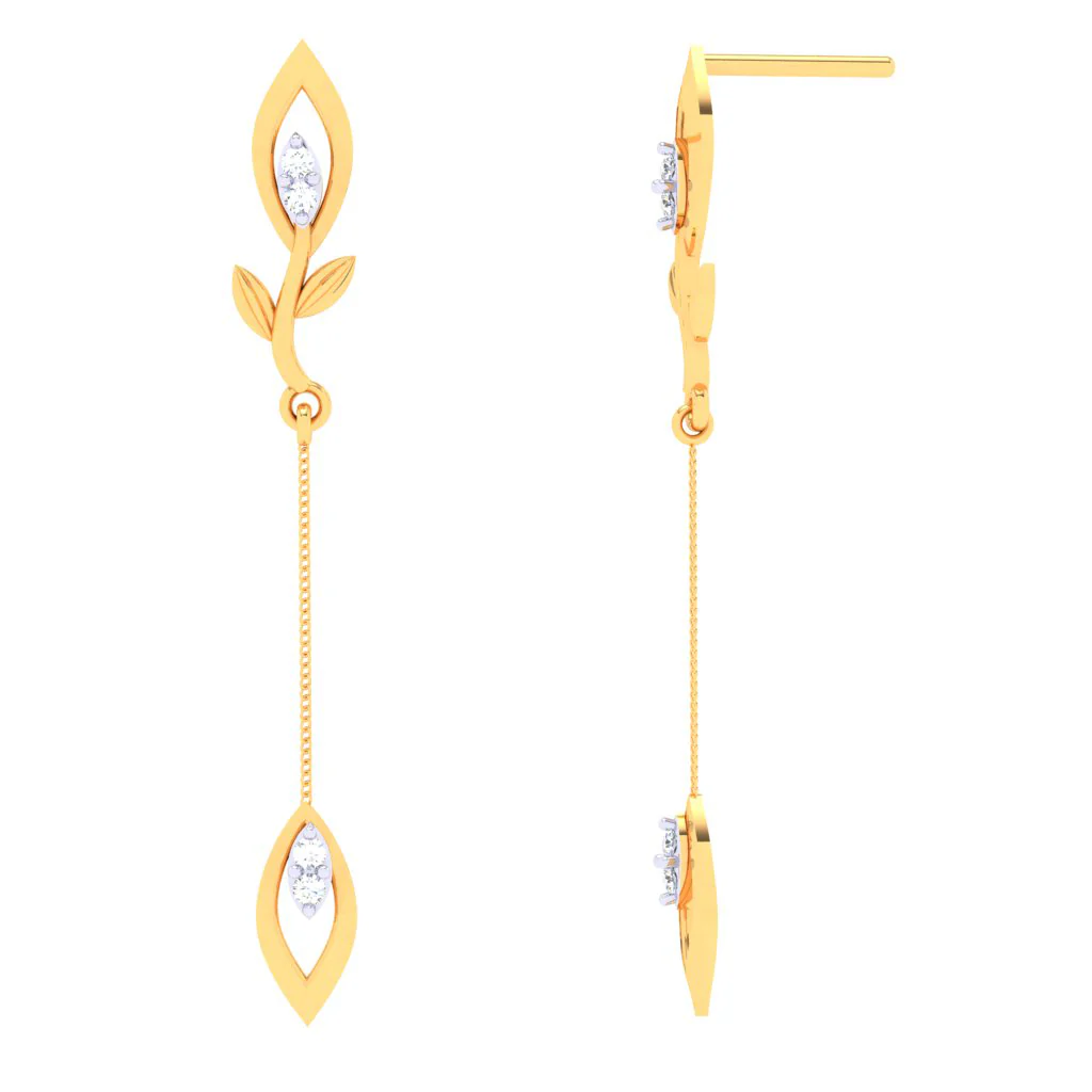 18k Sleek Diamond Earrings With A Leafy Design From Diamond Collection - Image 3