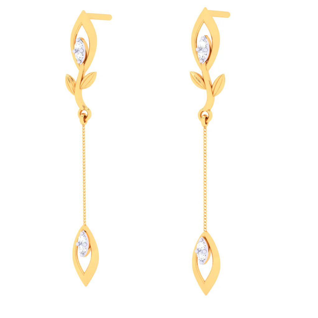 18k Sleek Diamond Earrings With A Leafy Design From Diamond Collection - Image 4