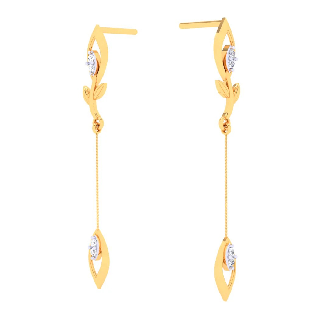 18k Sleek Diamond Earrings With A Leafy Design From Diamond Collection - Image 5