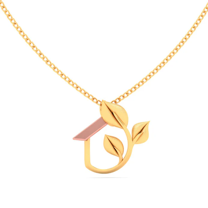 18k Sleek Leafy Pendant With A Yellow Gold Touch From Online Exclusive - Image 4