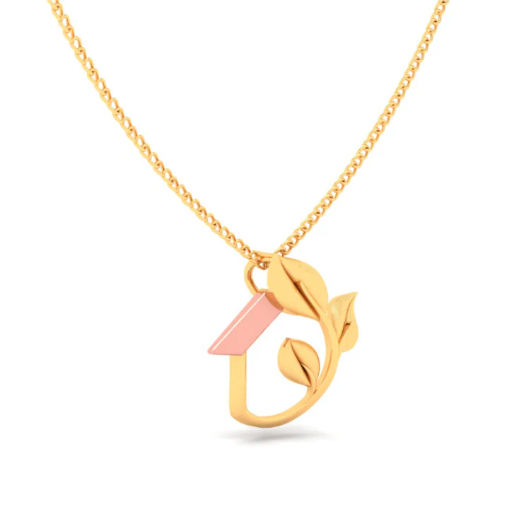 18k Sleek Leafy Pendant With A Yellow Gold Touch From Online Exclusive - Image 5
