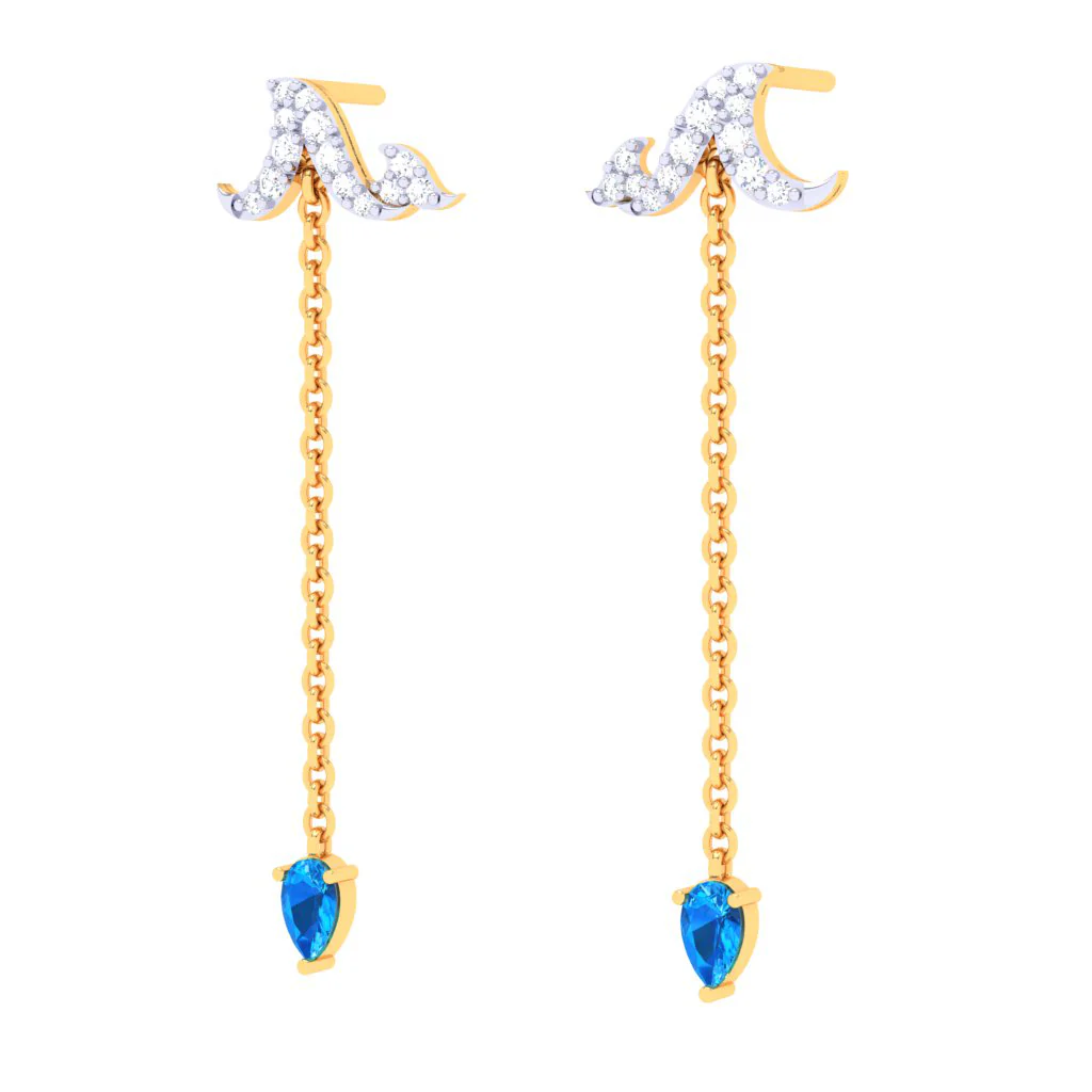 18k Sleek Rain Themed Gold Diamond Earrings For Women - Image 2