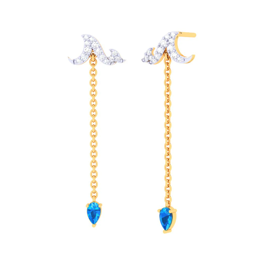 18k Sleek Rain Themed Gold Diamond Earrings For Women - Image 3