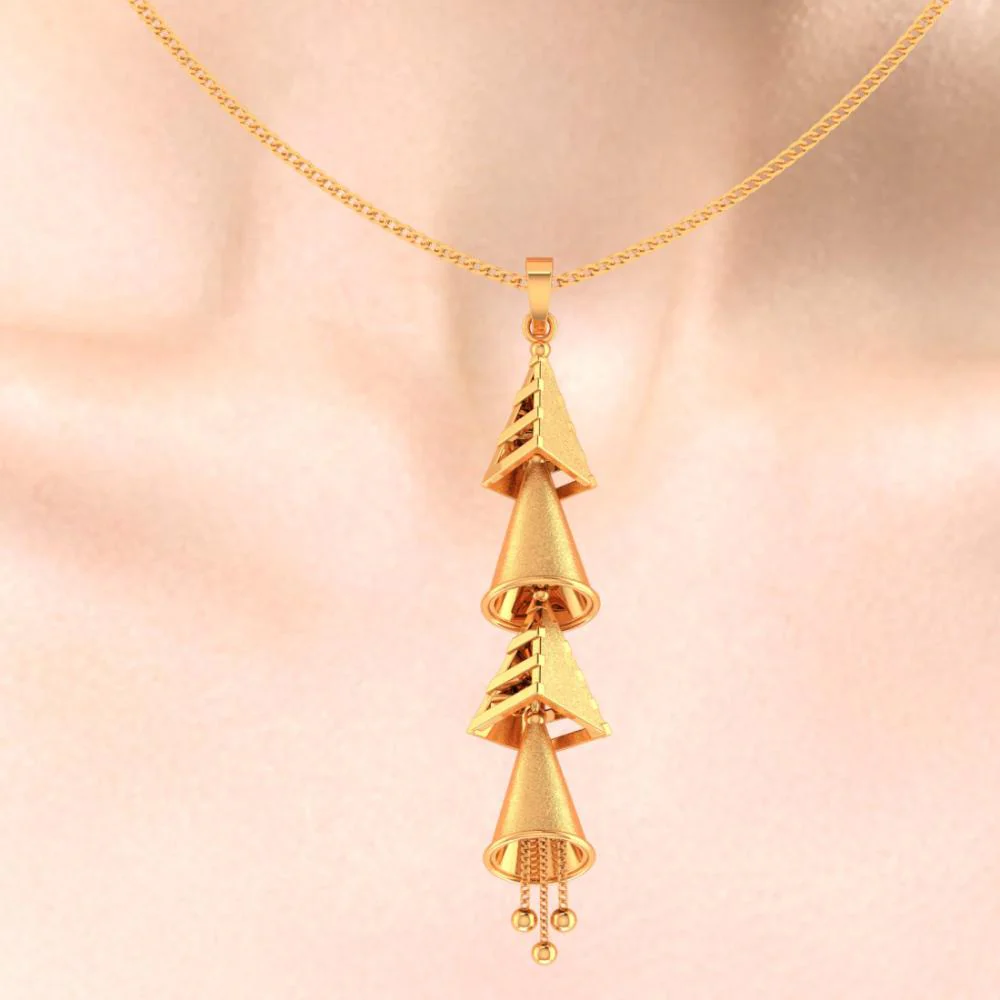18k Special Pendant Made Of Gold With Four Dangling Cones - Image 5