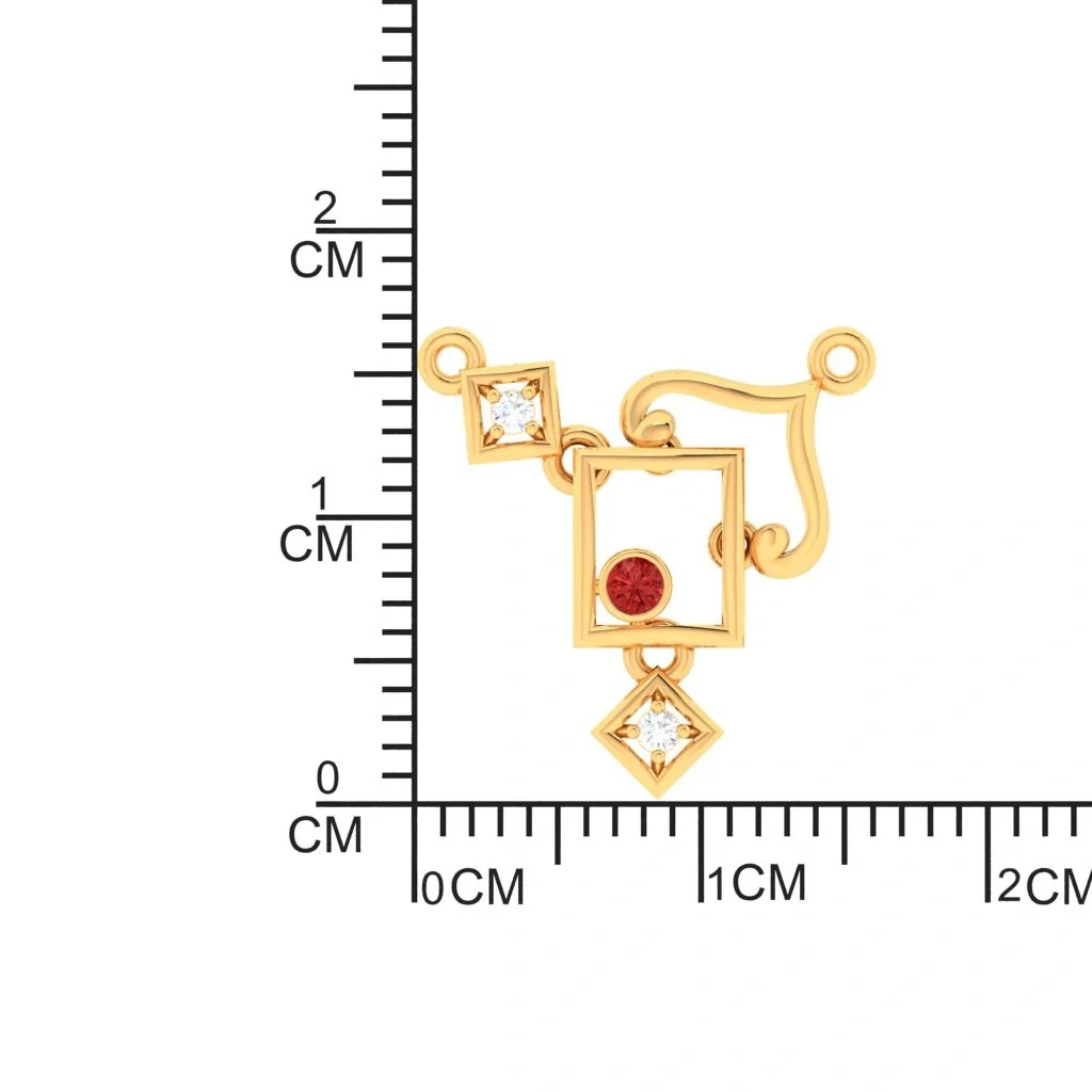 18k Square Shaped Diamond Mangalsutra With Red Stone - Image 6