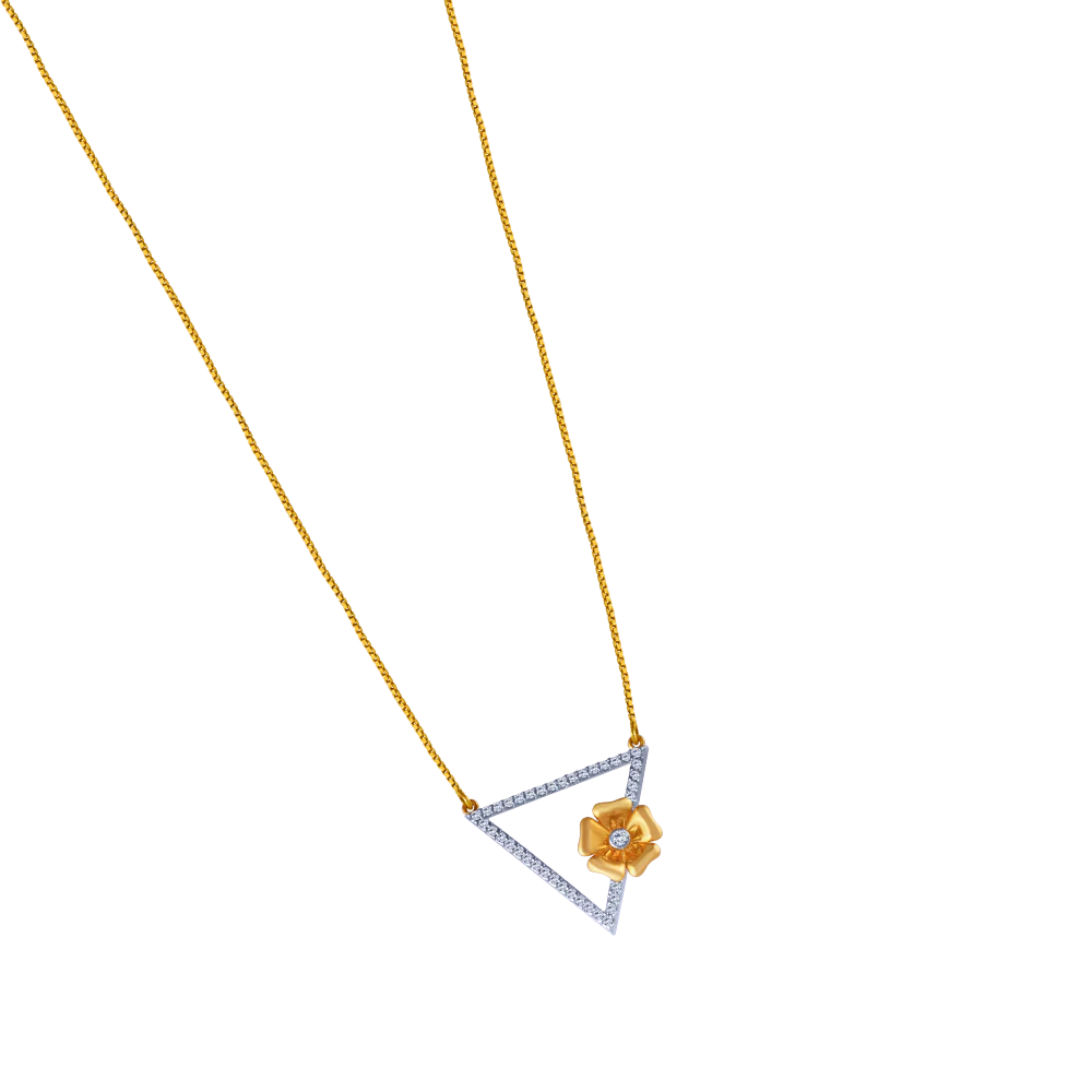 18k Triangle Shape Diamond Necklace With A Flower - Image 3