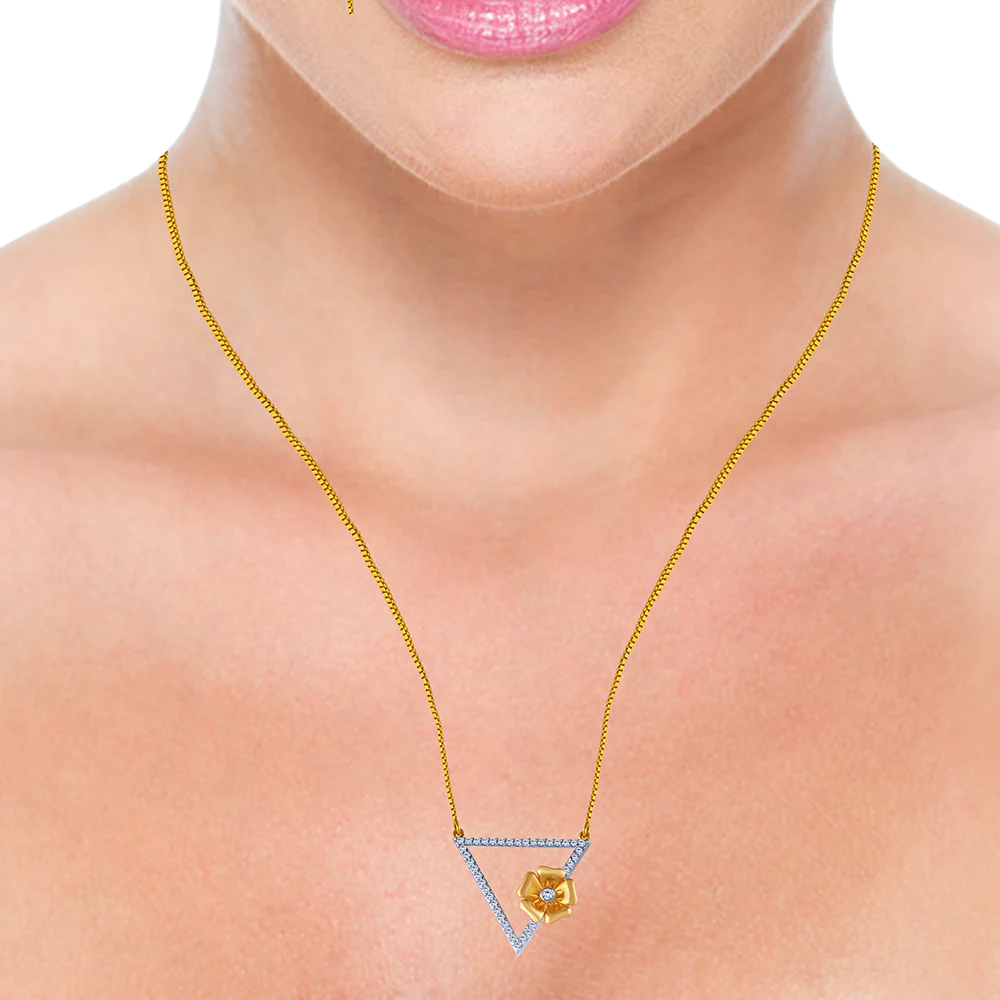 18k Triangle Shape Diamond Necklace With A Flower - Image 4