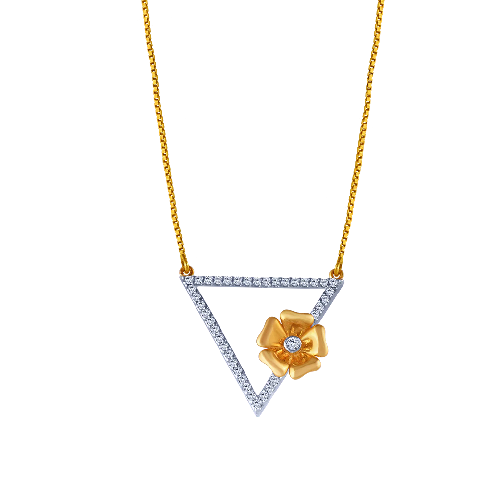 18k Triangular Diamond Necklace Earrings Set With An Intricate Flower - Image 2