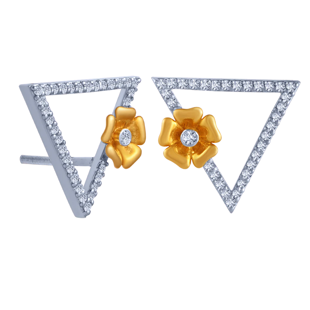 18k Triangular Diamond Necklace Earrings Set With An Intricate Flower - Image 7