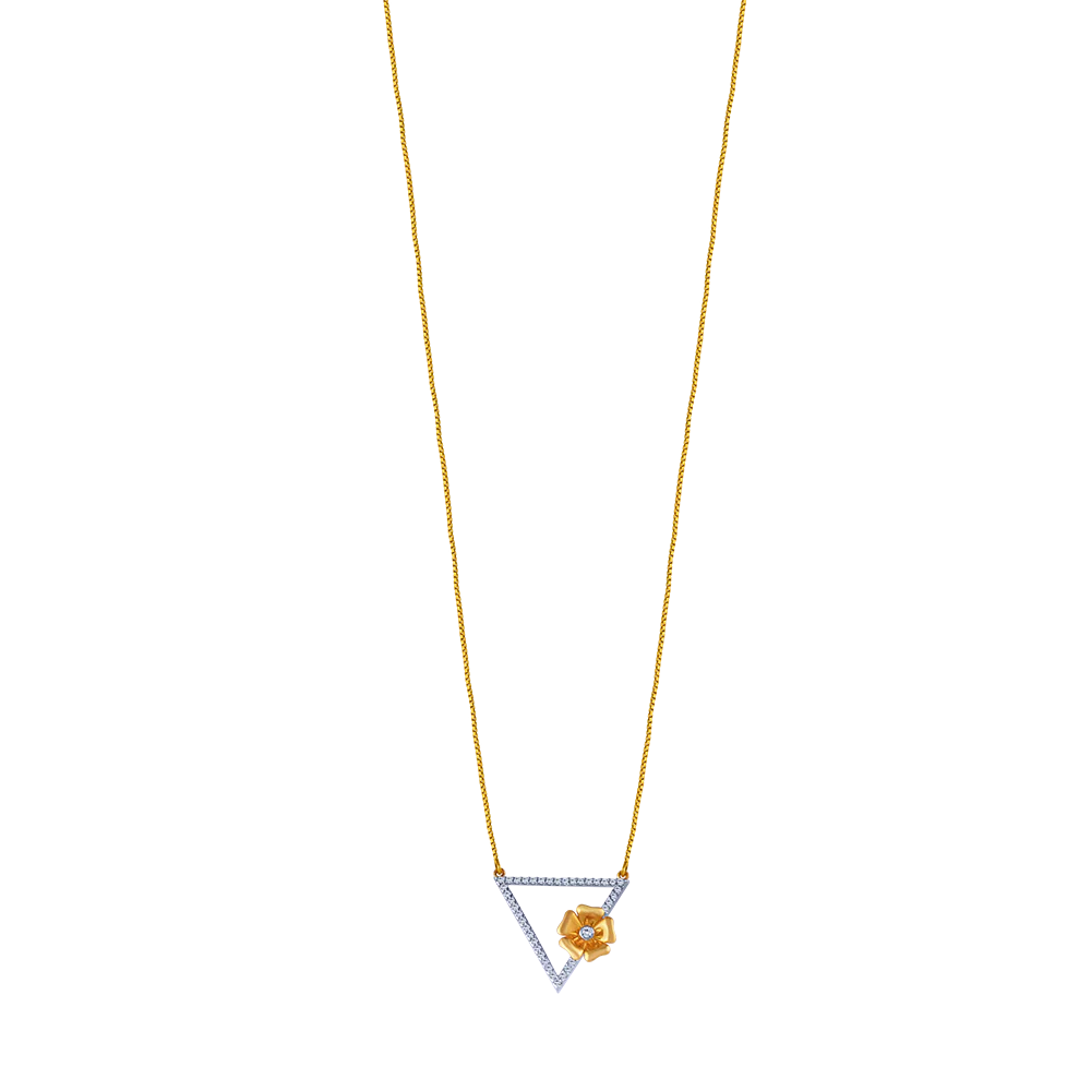 18k Triangular Diamond Necklace Earrings Set With An Intricate Flower - Image 9
