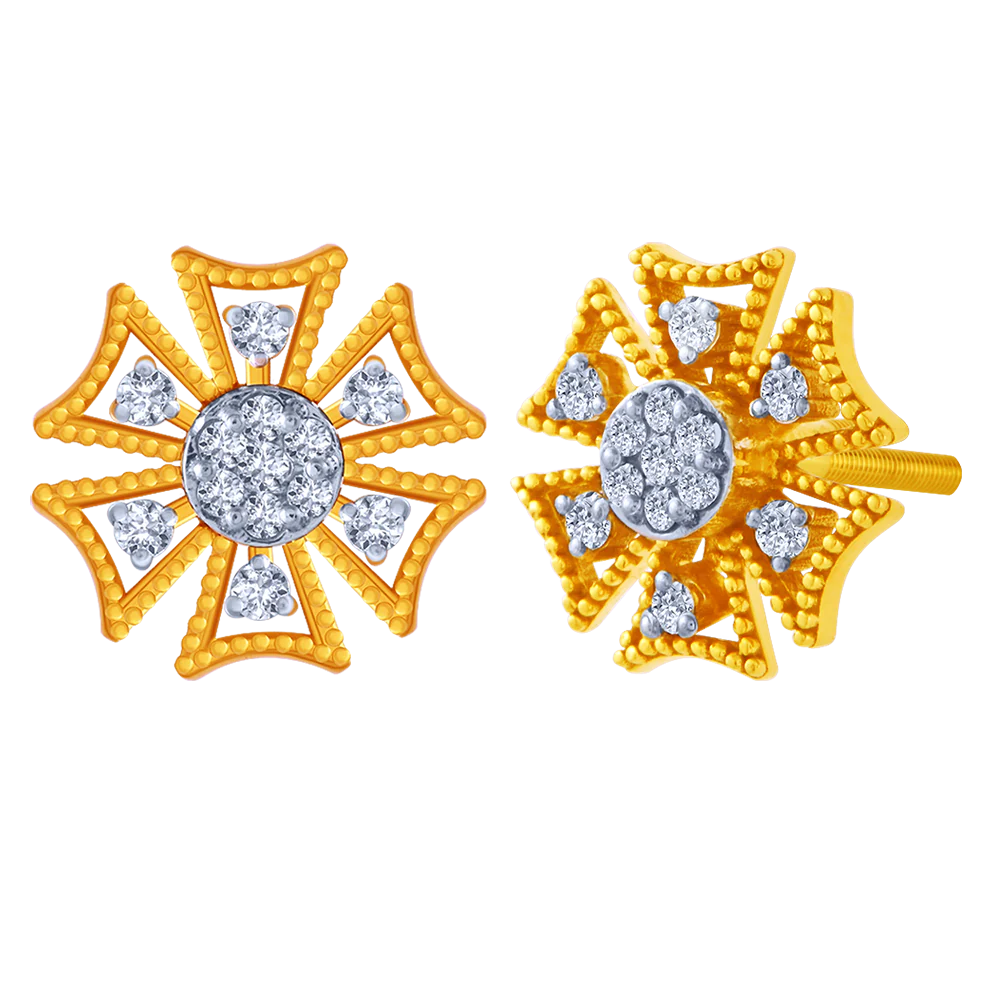 18k Unique Flower Shape Diamond Earring. - Image 2