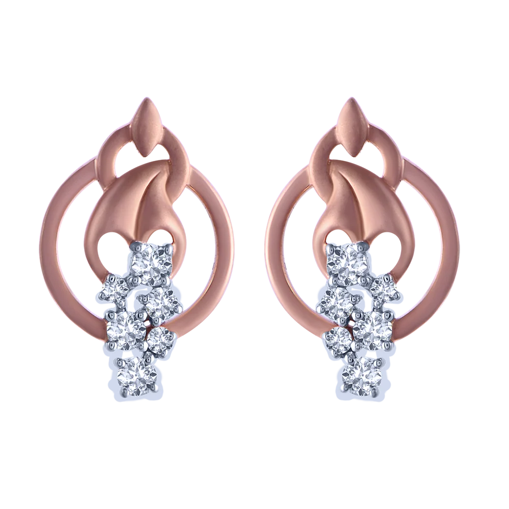 18k Unique Yellow Gold Diamond Stud Earrings