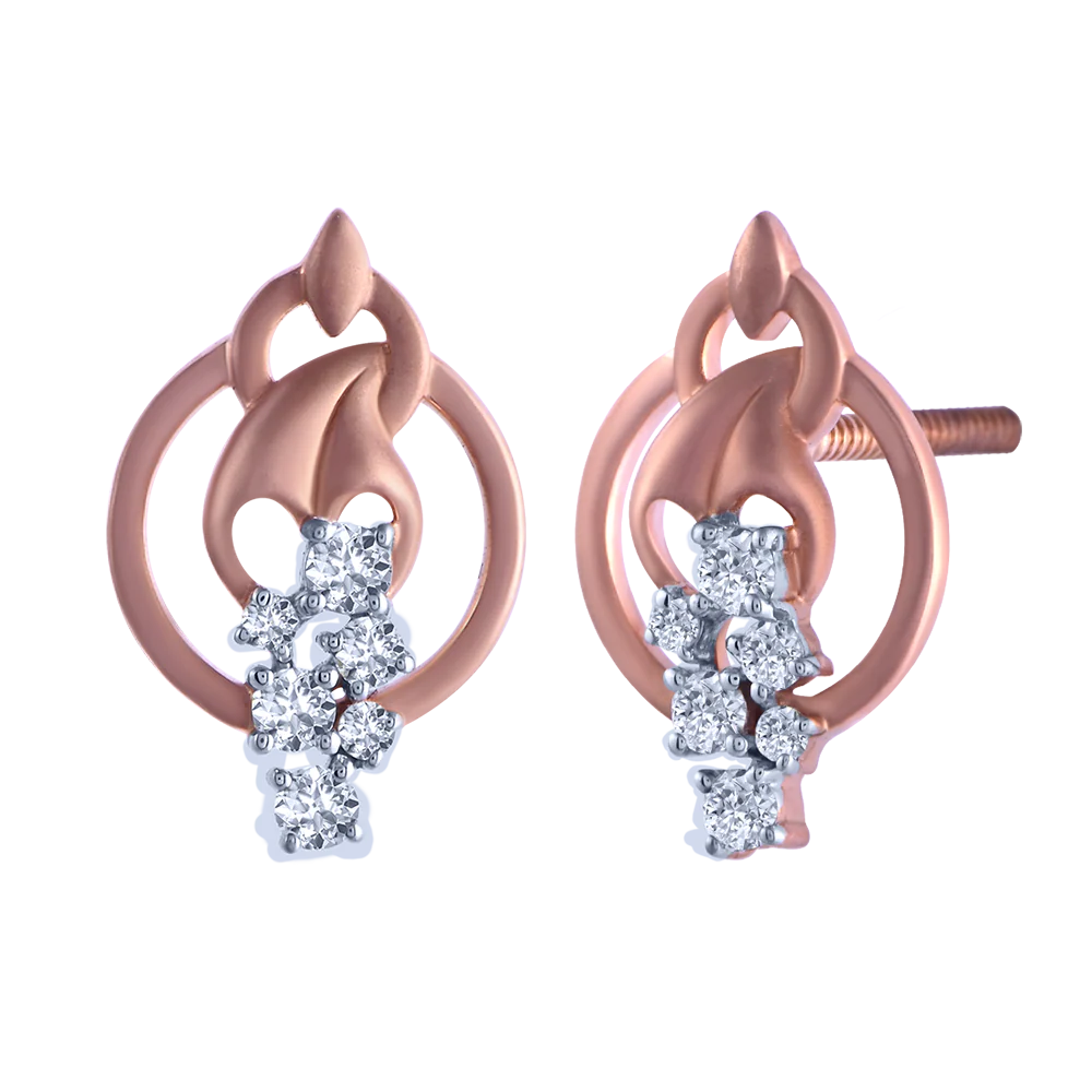 18k Unique Yellow Gold Diamond Stud Earrings - Image 2