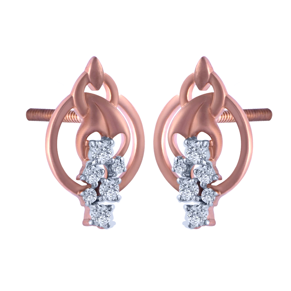 18k Unique Yellow Gold Diamond Stud Earrings - Image 3