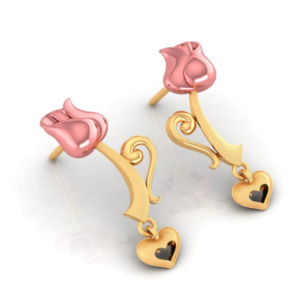 18k Yellow With Heart And Kalka Style Gold Earrings - Image 4