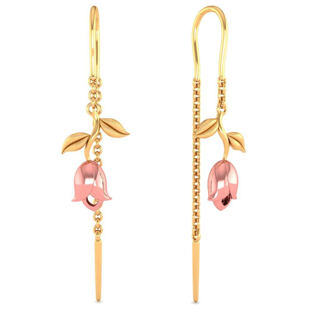 18k Yellow With Leafy Style Gold Earrings - Image 2
