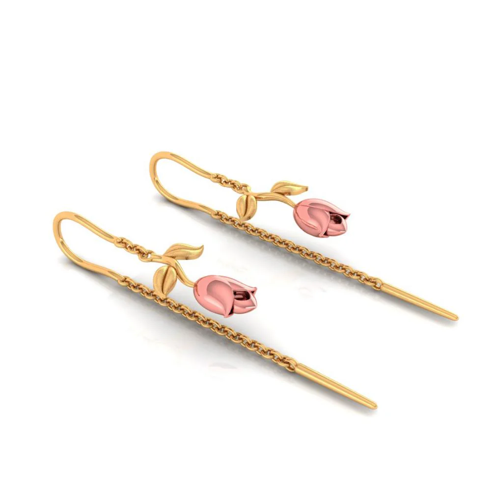 18k Yellow With Leafy Style Gold Earrings - Image 3