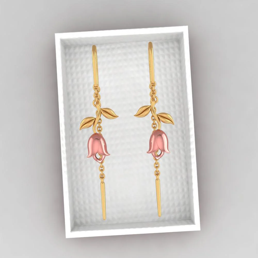 18k Yellow With Leafy Style Gold Earrings - Image 5