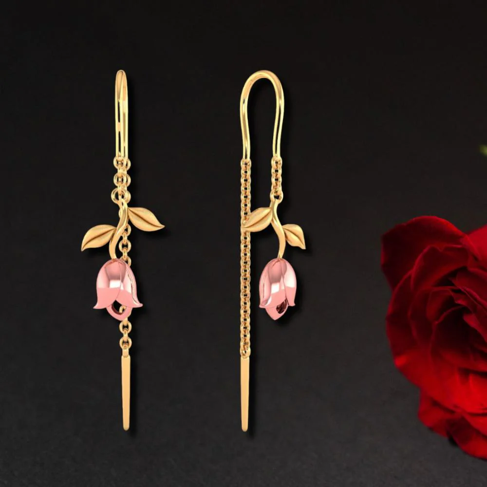 18k Yellow With Leafy Style Gold Earrings - Image 6