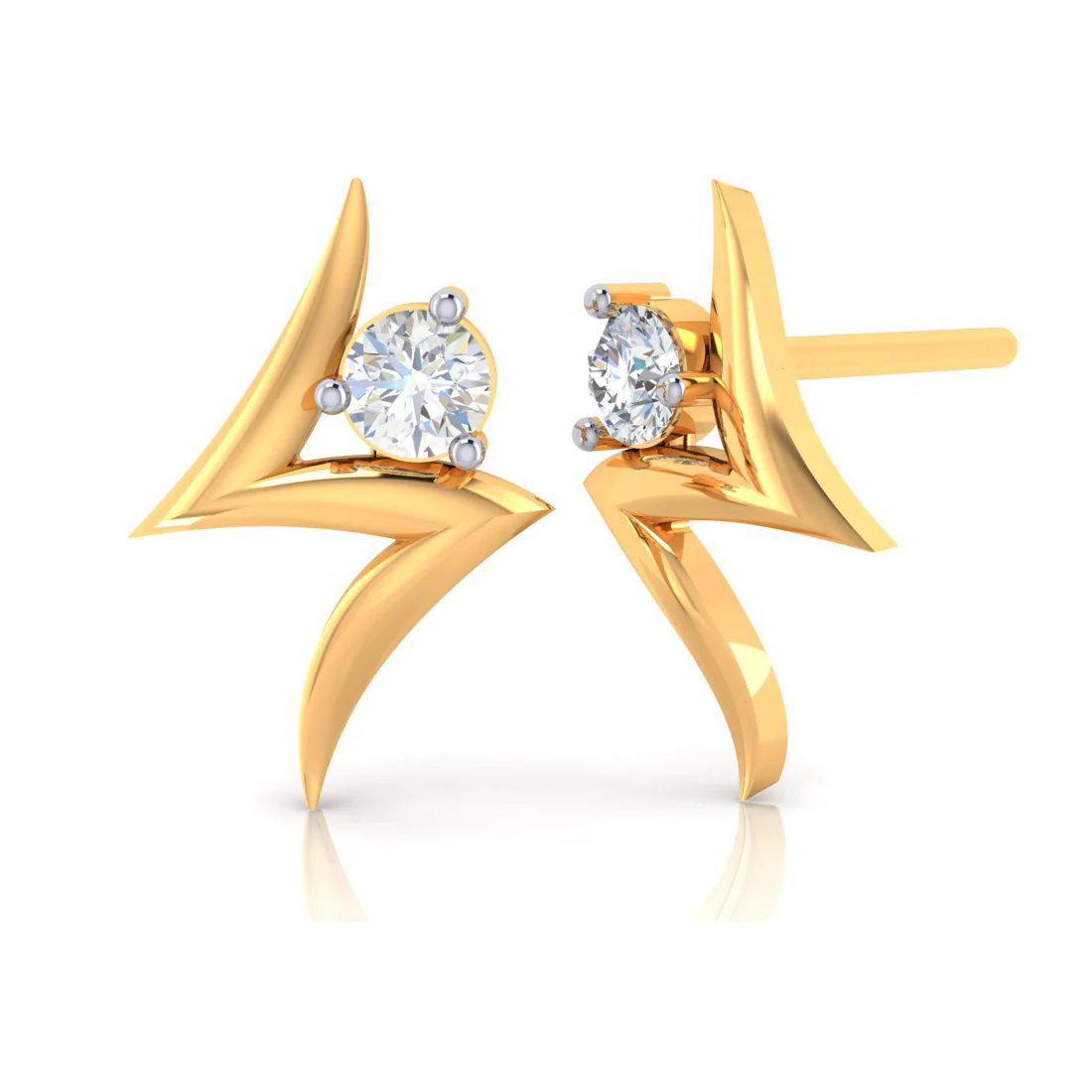 18k Z-shape Gold Earrings With Diamonds - Image 2