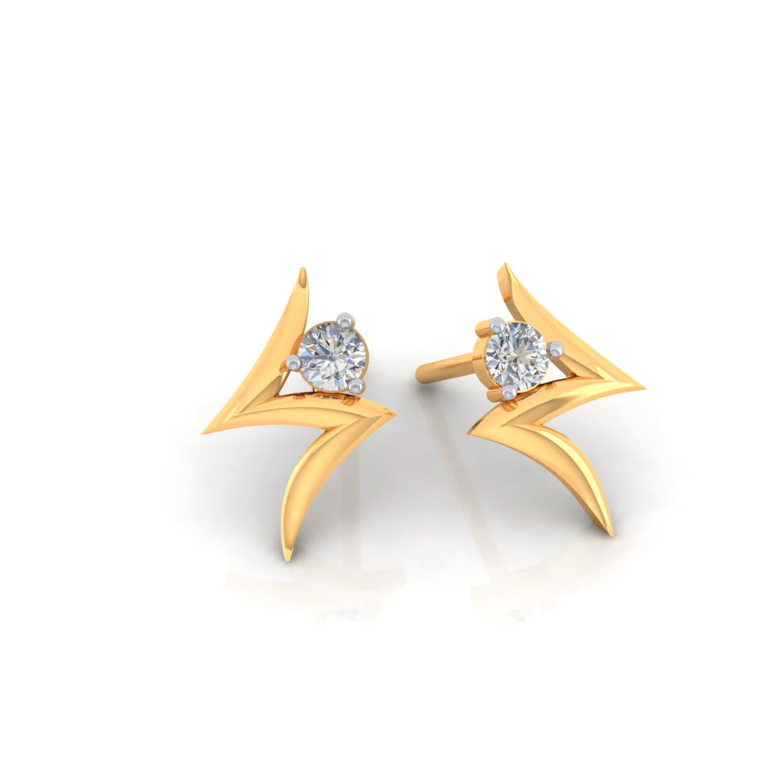 18k Z-shape Gold Earrings With Diamonds - Image 3