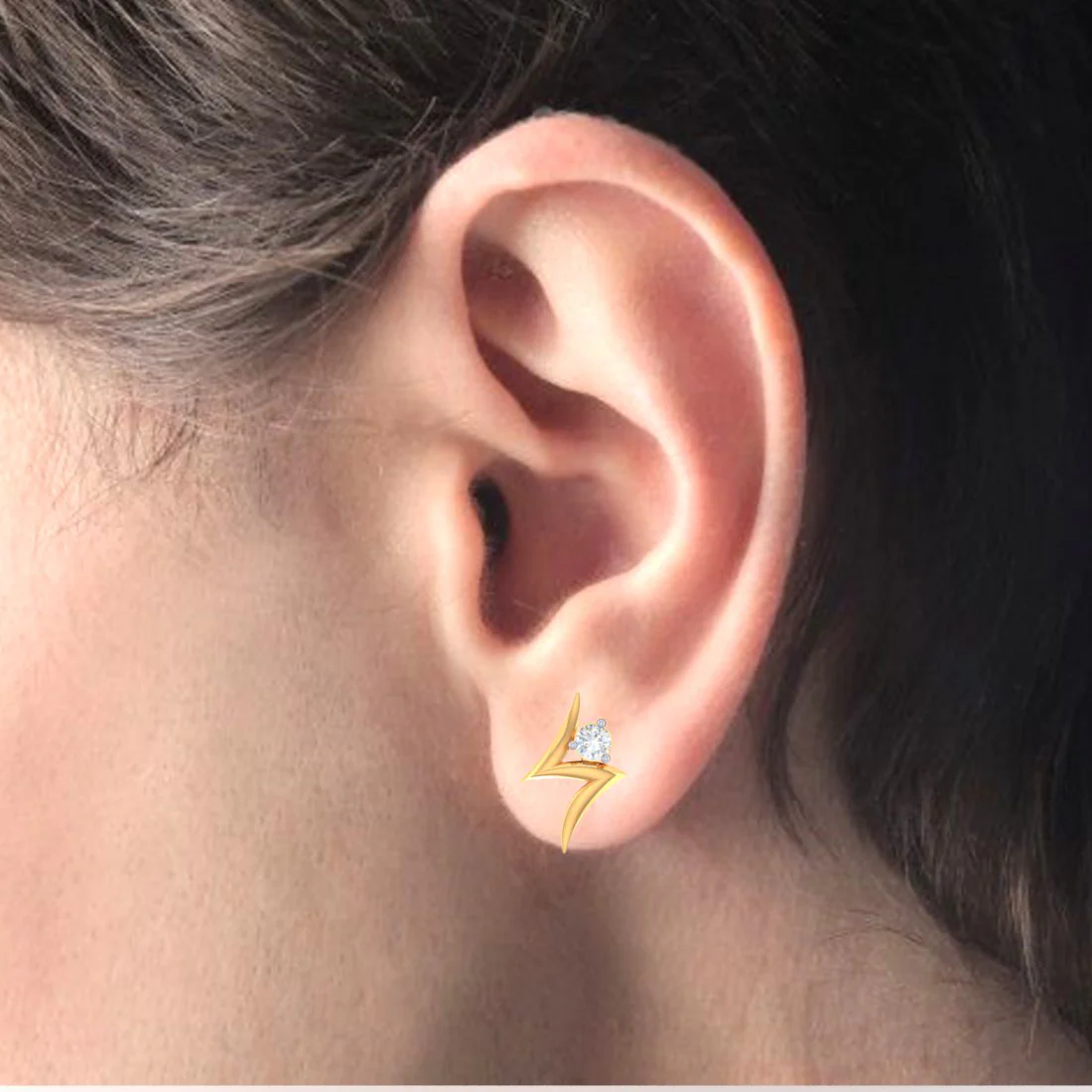 18k Z-shape Gold Earrings With Diamonds - Image 5