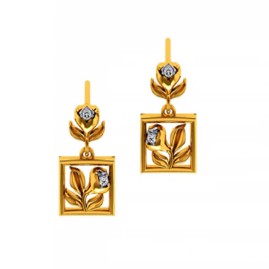 18KT (585) Yellow Gold And Diamond Earrings For Women - Image 6