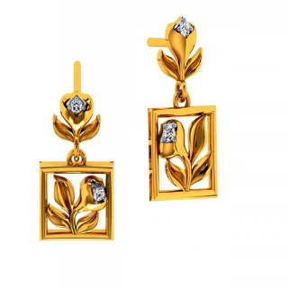18KT (585) Yellow Gold And Diamond Earrings For Women - Image 7