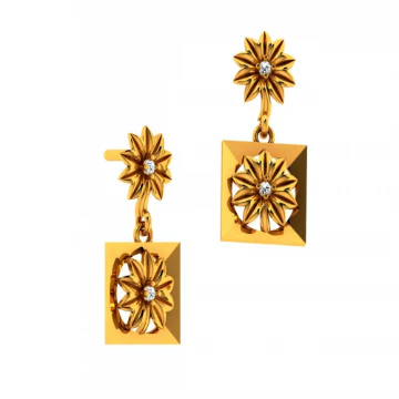 18KT (585) Yellow Gold And Diamond Earrings For Women - Image 6