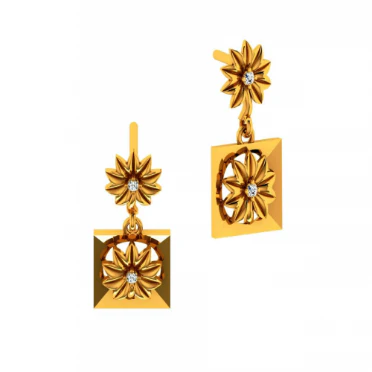 18KT (585) Yellow Gold And Diamond Earrings For Women - Image 7