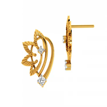 18KT (585) Yellow Gold And Diamond Earrings For Women - Image 3