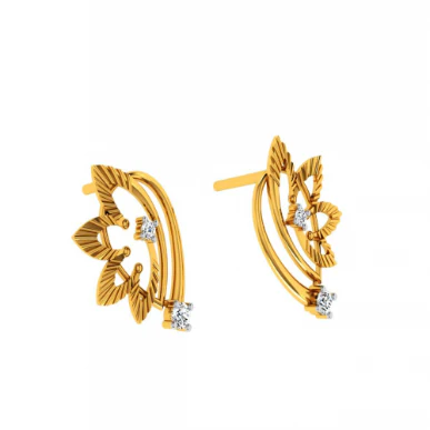 18KT (585) Yellow Gold And Diamond Earrings For Women - Image 6