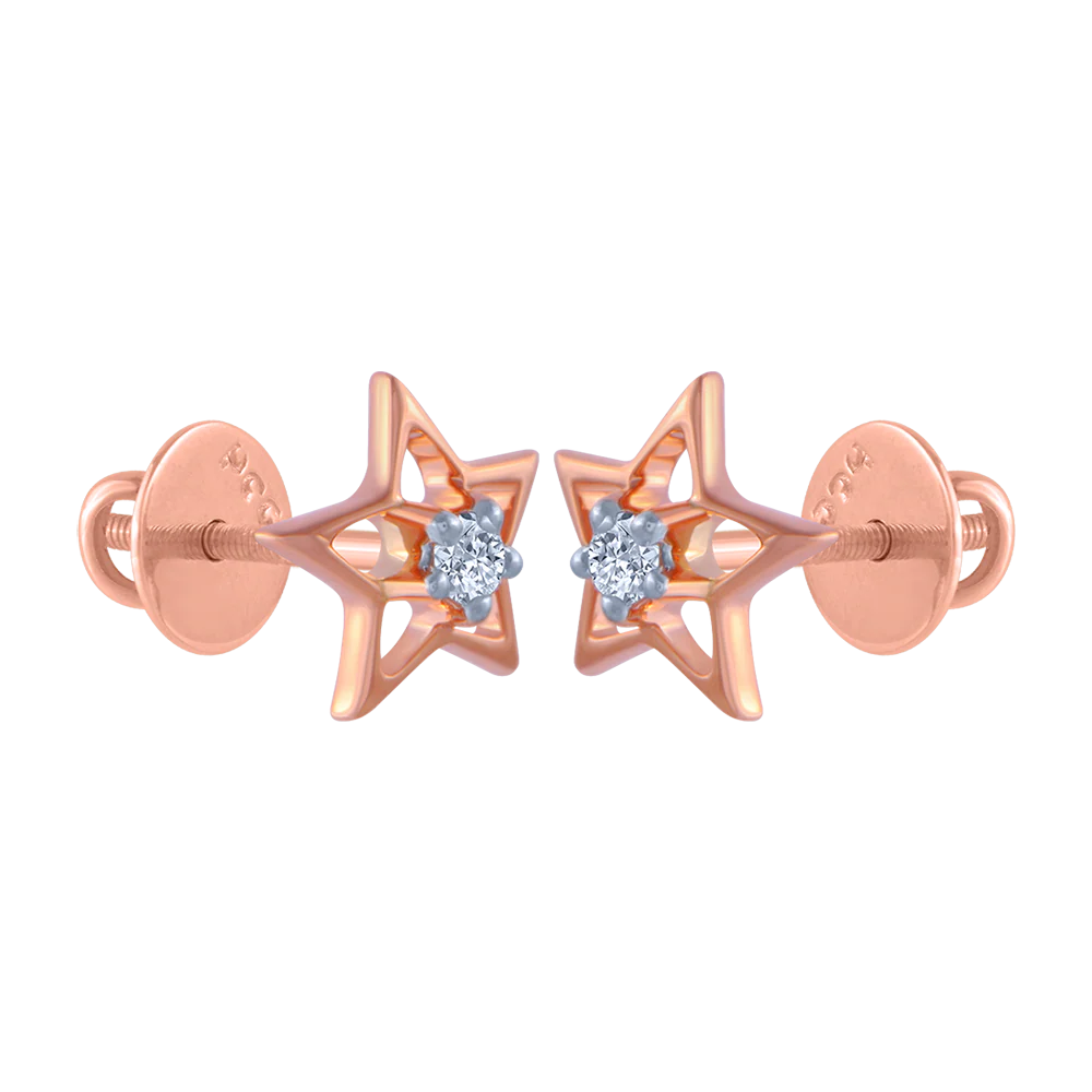 18KT (750) Rose Gold And Diamond Stud Earrings For Women - Image 3