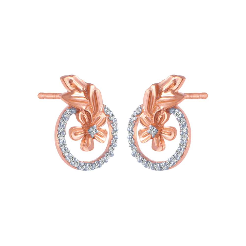 18KT (750) Rose Gold And Diamond Stud Earrings For Women - Image 3