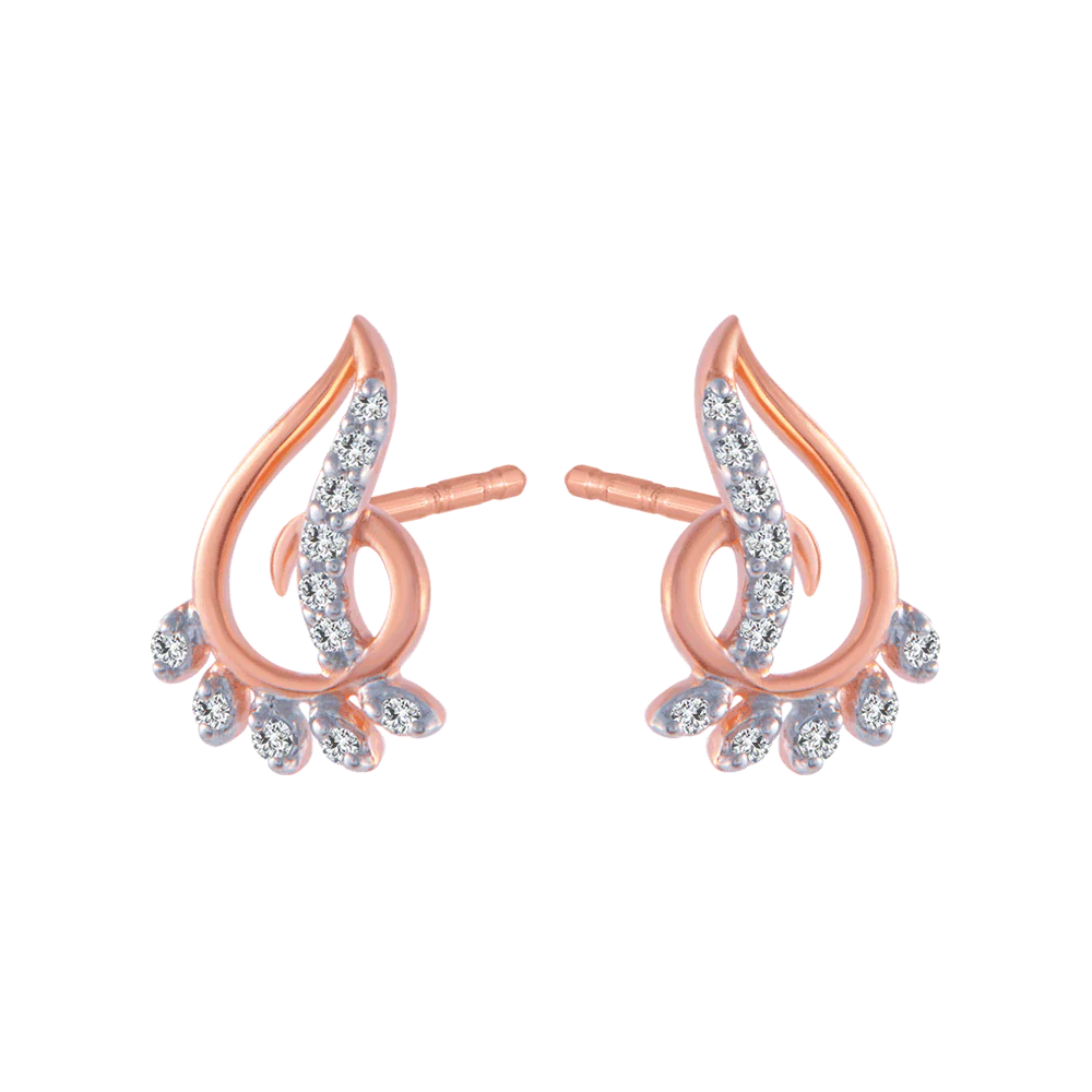 18KT (750) Rose Gold And Diamond Stud Earrings For Women - Image 3