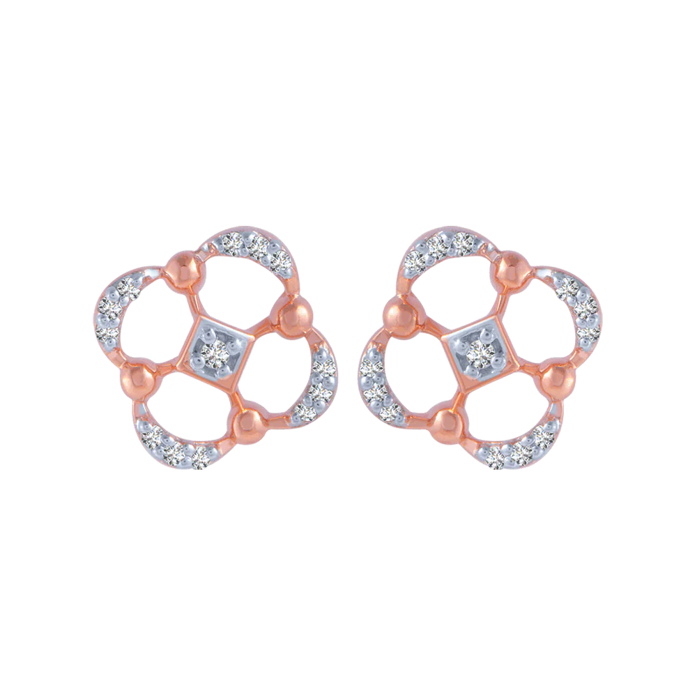 18KT (750) Rose Gold And Diamond Stud Earrings For Women
