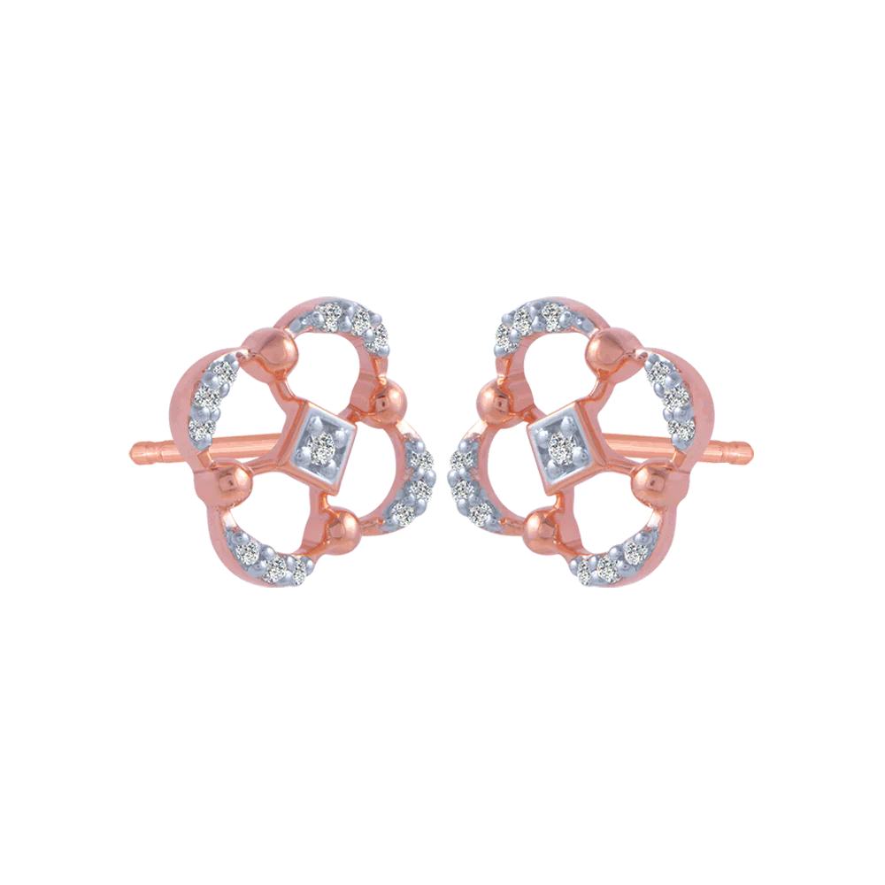 18KT (750) Rose Gold And Diamond Stud Earrings For Women - Image 3