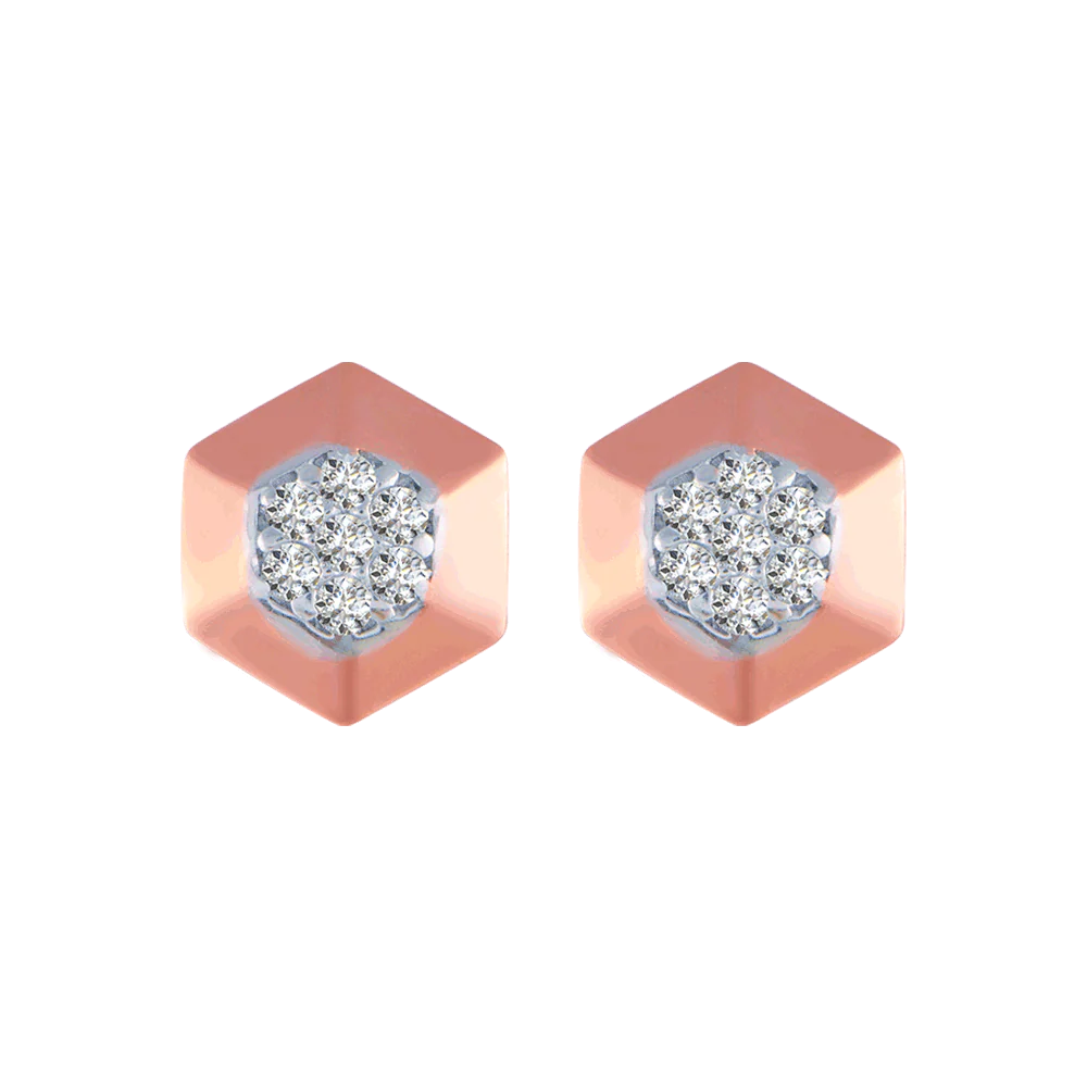 18KT (750) Rose Gold And Diamond Stud Earrings For Women