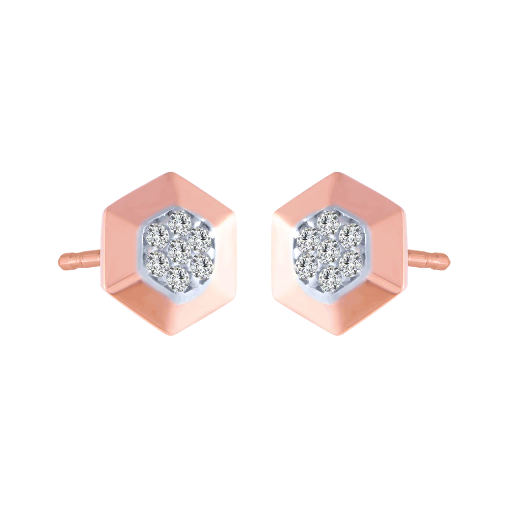 18KT (750) Rose Gold And Diamond Stud Earrings For Women - Image 3