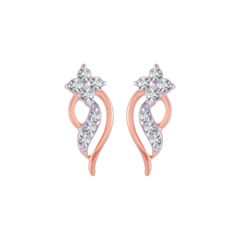 18KT (750) Rose Gold And Diamond Stud Earrings For Women