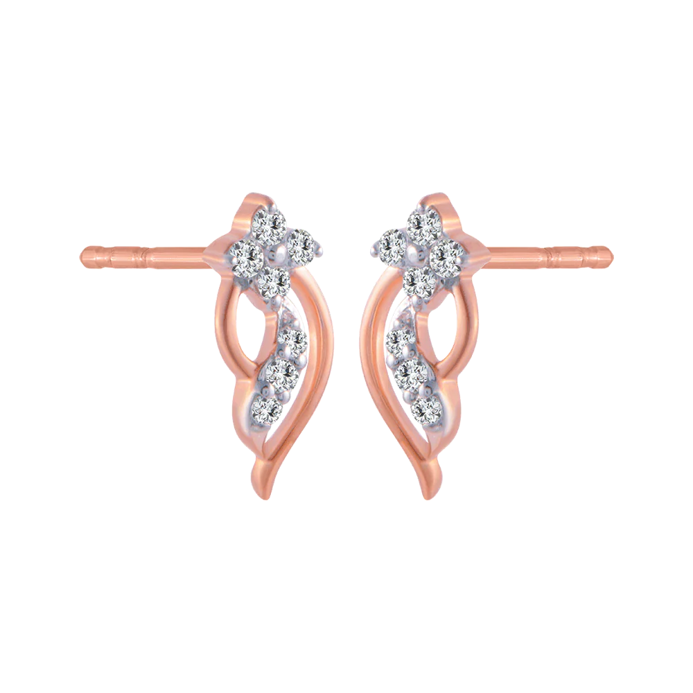 18KT (750) Rose Gold And Diamond Stud Earrings For Women - Image 3