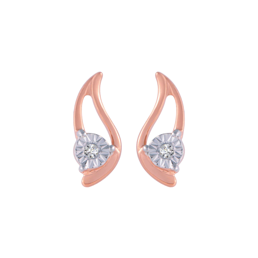 18KT (750) Rose Gold And Diamond Stud Earrings For Women
