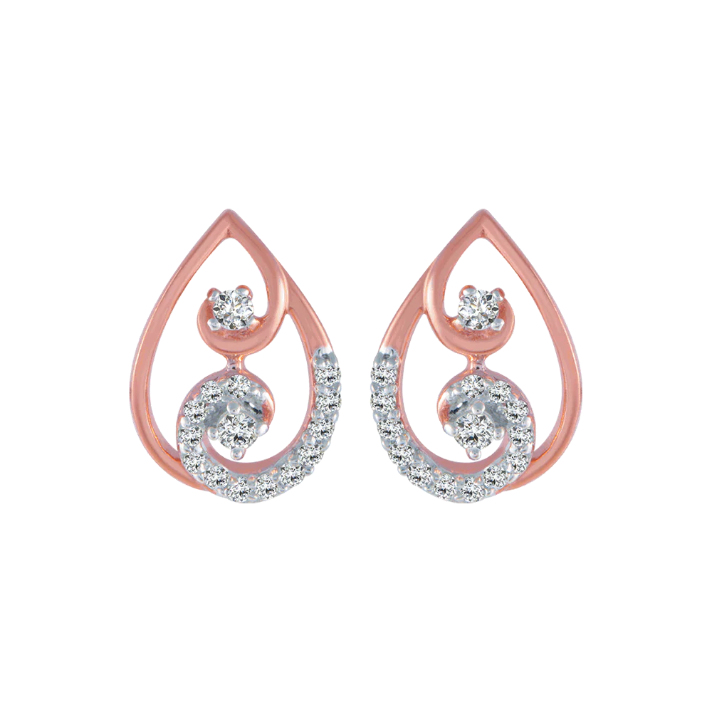 18KT (750) Rose Gold And Diamond Stud Earrings For Women