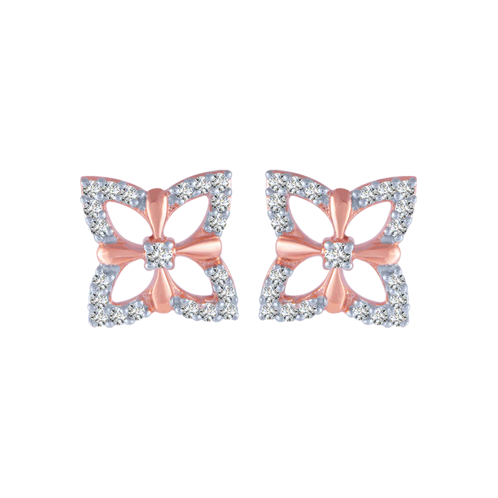 18KT (750) Rose Gold And Diamond Stud Earrings For Women