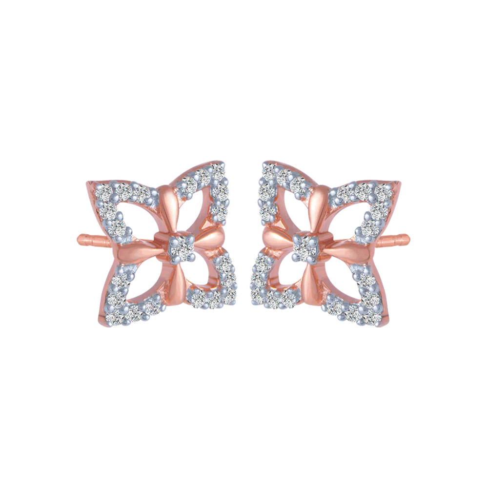 18KT (750) Rose Gold And Diamond Stud Earrings For Women - Image 3