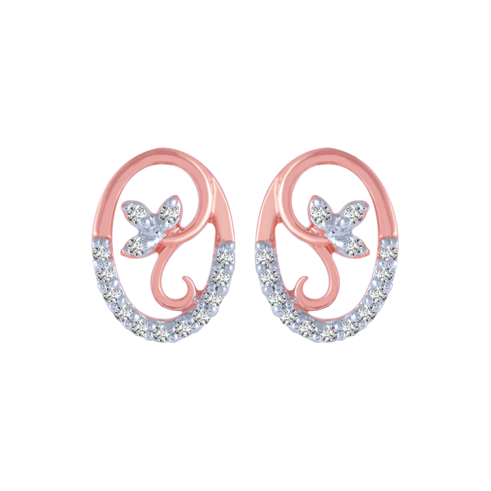 18KT (750) Rose Gold And Diamond Stud Earrings For Women