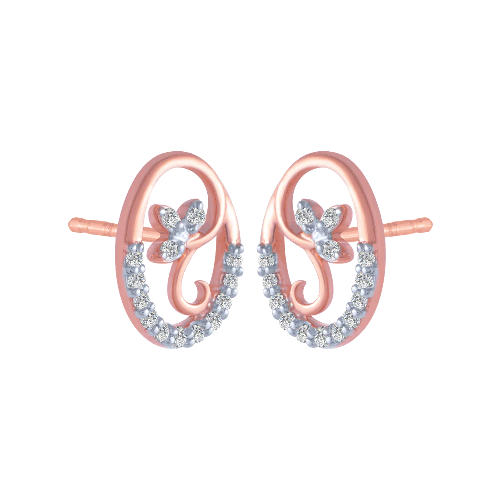 18KT (750) Rose Gold And Diamond Stud Earrings For Women - Image 3
